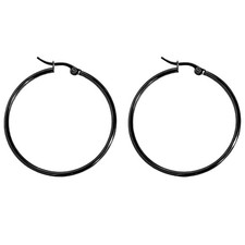 Black Hoop Earrings for Women Thin Large 50mm or 60mm Stainless Steel Ginger ...