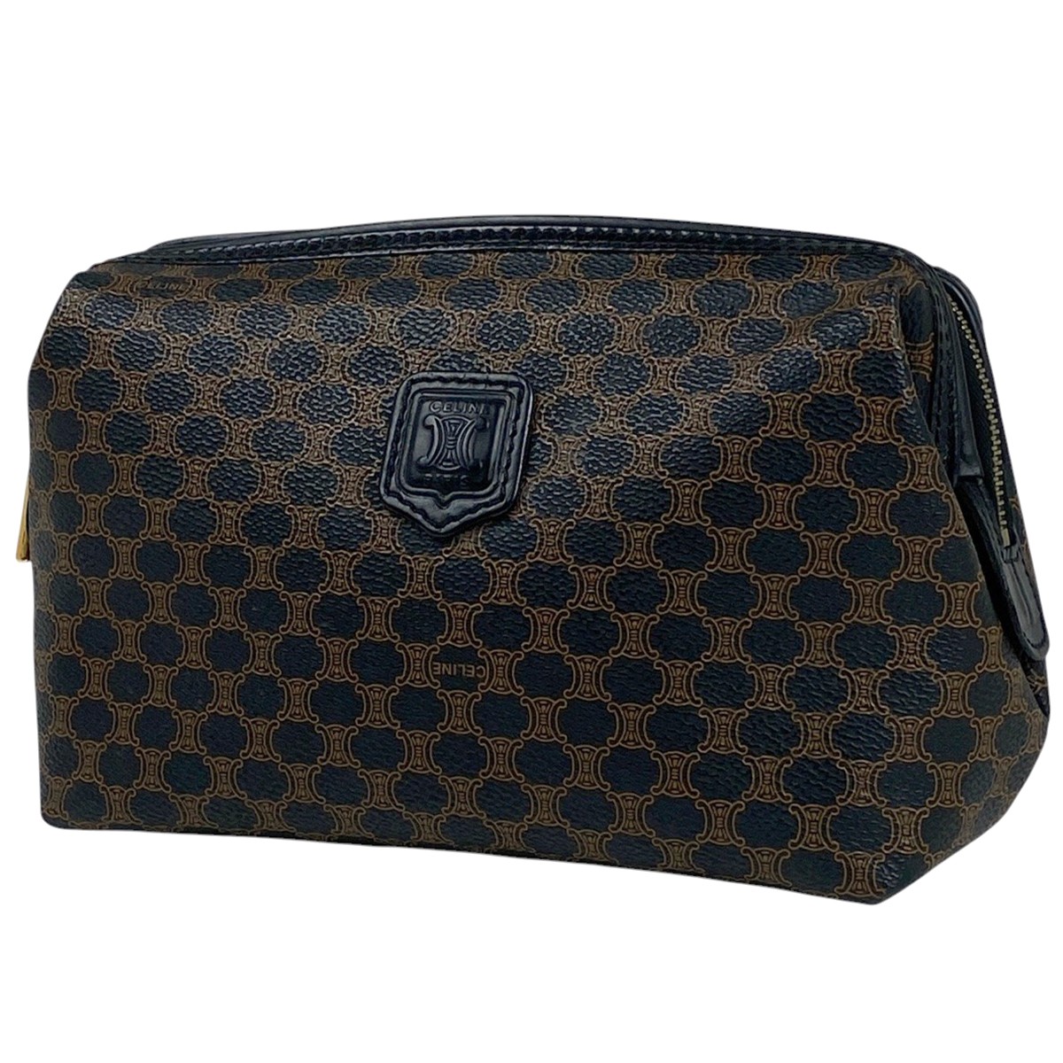 CELINE Macadam Pattern Coated Canvas Makeup Pouch for Cosmetics