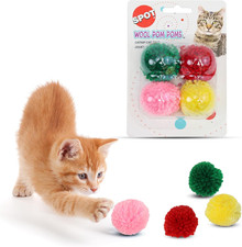 Spot 1.5In Wool Pom Pom Balls Cat Toy Pack Of 4 Colorful Catnip Balls