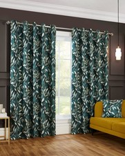 Image of Sundour Madrid Floral Leaf Eyelet Blackout Lined Curtains Pair Bottle Green