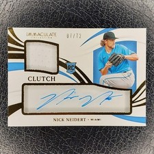 NICK NEIDERT /72 Clutch RPA Rookie Patch Auto 2021 Immaculate Baseball MARLINS