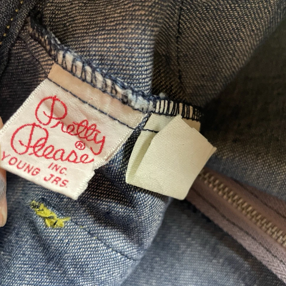 Falda vaquera vintage años 70 niños garra cremallera occidental 22 pulgadas cintura línea A midi Foto 3 de 4