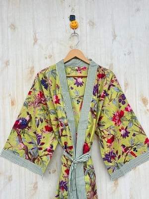Handgemachtes Kimono Bademantel Kleid Aus Baumwolle, Schwarz, Boho One Size