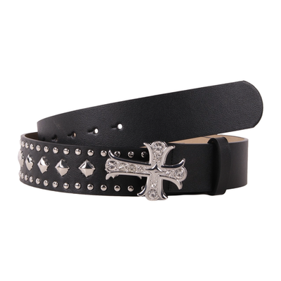 小物 cross design real leather studs belt Rhinestone Cross Studded Faux Leather Belt Western Unisex Belt | eBay