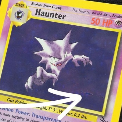 INK SMEAR ERROR MISPRINT Haunter 6/62 Fossil Holo Rare Unlimited Pokemon Card