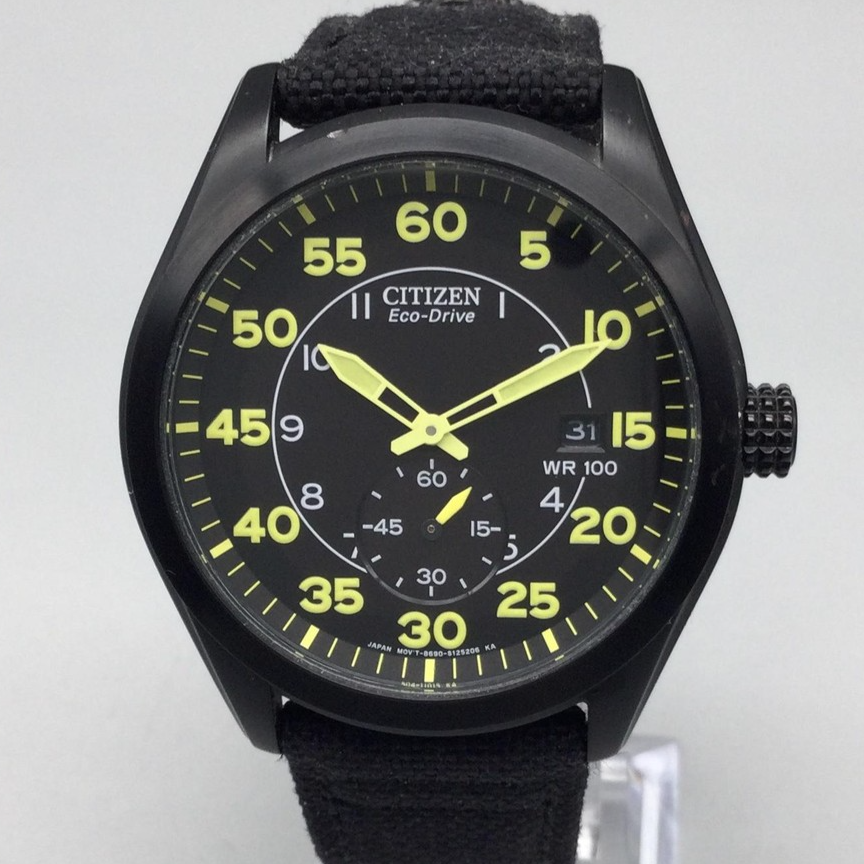 Citizen Eco-Drive Chandler Mens Watch 41mm Black Yellow Dial Pilot