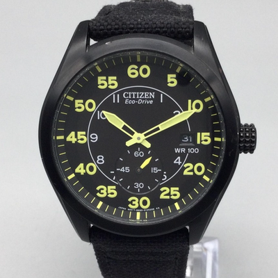 Citizen Eco-Drive Chandler Mens Watch 41mm Black Yellow Dial Pilot