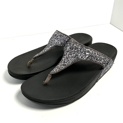 Fitflop Lulu Glitzer Zehenstegsandalen UK Größe 6 EU 39 glitzernd flach bequem
