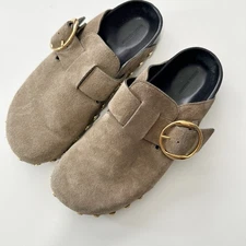 Isabel Marant Womens Suede Studded Mules Slip On Size 36 Olive Buckle Hardware