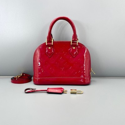Louis Vuitton Alma BB Monogram Vernis Cerise Leather Satchel Crossbody Bag AUTH
