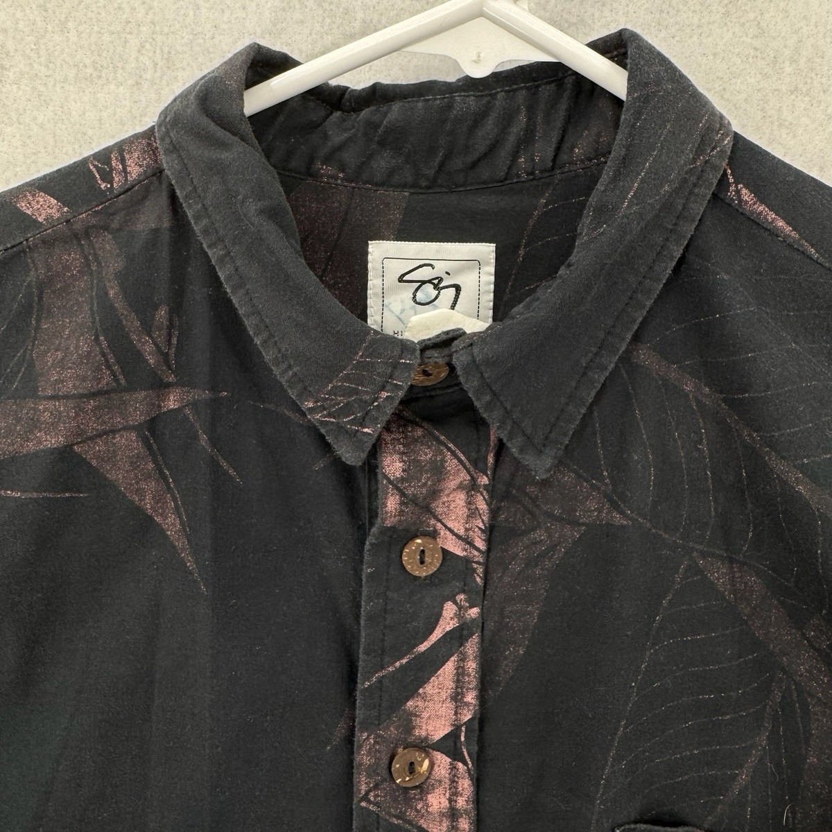 Sig Zane Hawaiian Shirt Mens Large Hilo Black Brown Floral