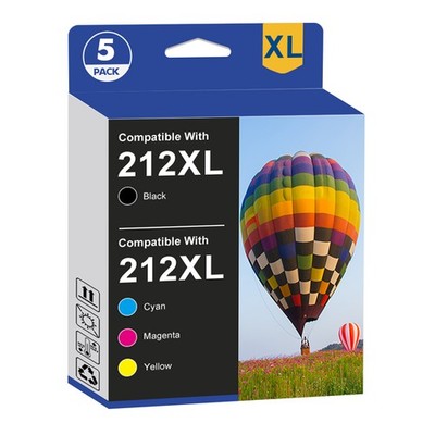 5 Pack 212XL Ink replacement for Epson Workforce XP-4100 XP-4105 WF-2850 WF-2830