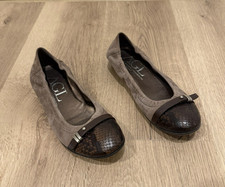 AGL Monika Shimmer Beige Suede Snake Cap Toe Ballet Flats Leather Sz 37 US 6.5