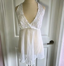 Seductive Wear By Cinema Etoile White Halter Nightie Size M Lace Mesh Lingerie