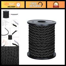50ft Twisted Cloth Covered Wire, 18-Gauge Vintage Fabric Lamp Cord, Black 2-Cond