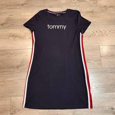 Tommy Hilfiger Navy Blue T-Shirt Dress Side Stripe Logo Women Medium M