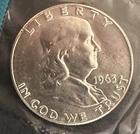 1963 p FRANKLIN HALF DOLLAR & 1963 p WASHINGTON QUARTER, BU, UNCIRCULATED, 90%