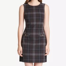 Tommy Hilfiger NWT Plum and Gray Plaid Sleeveless A-Line Mini Dress Sz 2