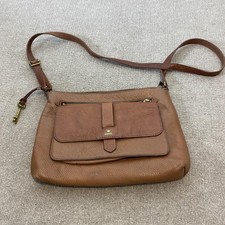 Fossil Crossbody Bag Womens Medium Brown Leather Zip Front Pocket Key Charm