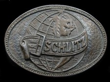 SB07147 VINTAGE 1970s SCHLITZ BEER ADVERTISEMENT BRASSTONE BELT BUCKLE