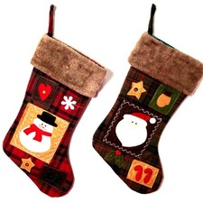 Set of 2 Christmas Stockings Santa Snowman