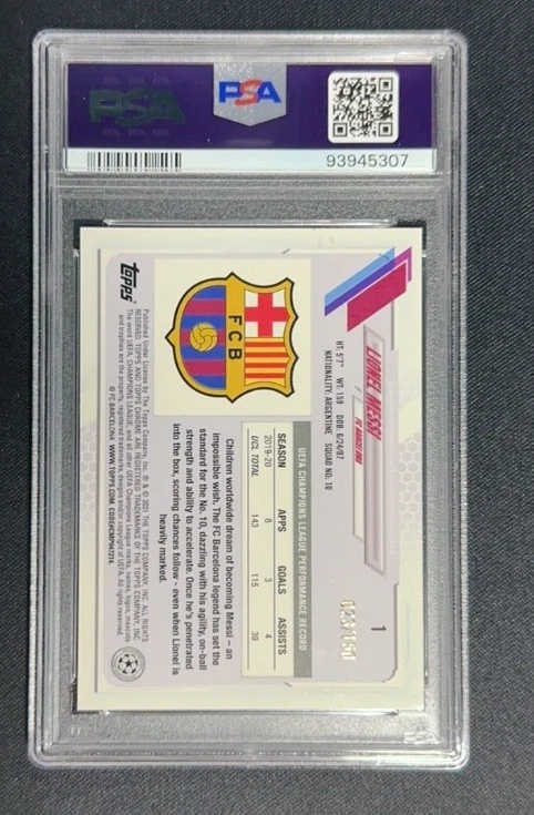 Lionel Messi 2020-21 Topps Chrome UCL Sapphire Edition Aqua /150 #PSA 9 - Image 2 of 2