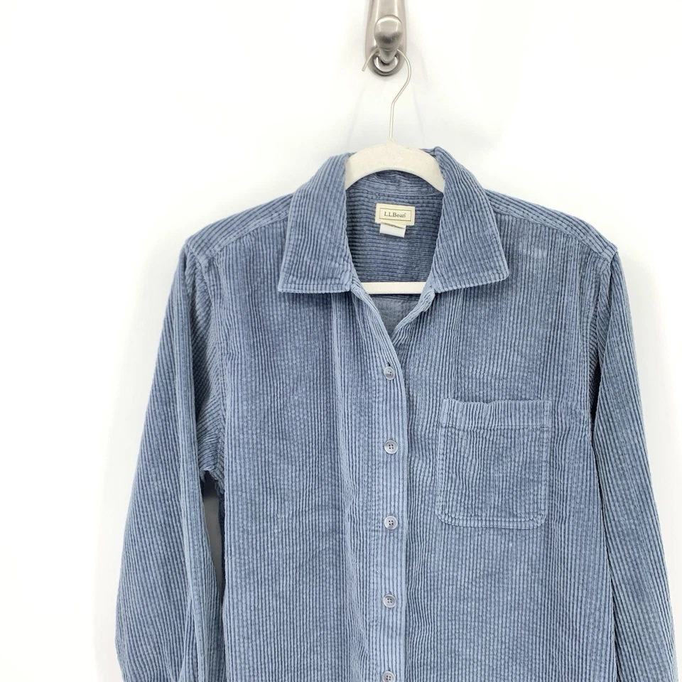 Camisa LL Bean para mujer talla mediana con botones Top azul pana algodón chamarra Foto 2 de 4