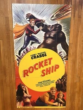 VINTAGE Flash Gordon Rocket Ship Three Sheet Movie Poster Buster Crabbe Matted