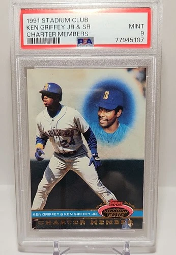 1991 Stadium Club Charter Member - Ken Griffey Jr, Ken Griffey Sr. PSA 9