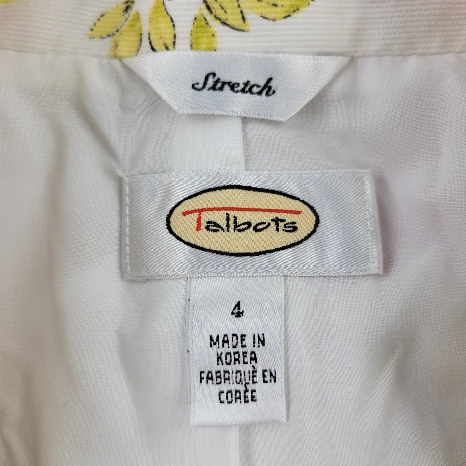 Blazer Talbots Mujer 4 Blanco Flor AOP Bolsillos Elastizados Botón Manga Larga Foto 4 de 4