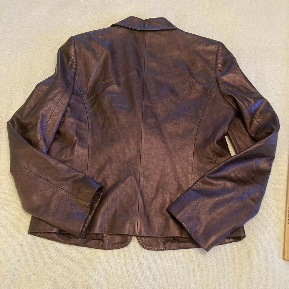 Ellen Tracy Soft Shiny Leather Blazer Jacket Coat Purple 100% Leather Size M - Image 2 of 4