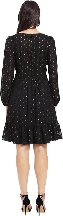 Vestido London Times Negro Dorado Punto Metálico Manga Larga Calce y Acampanado 18 $109 Foto 2 de 4