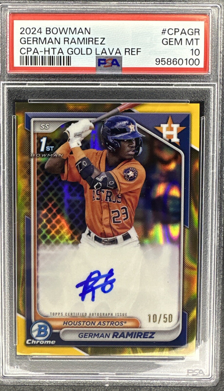 2024 Bowman Chrome German Ramirez 1st Bowman Auto Gold Lava /50 PSA 10 #CPA-GR