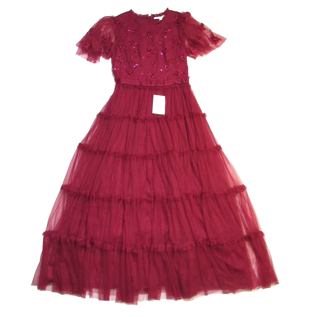 NWT Ivy City Co. Anastasia in Dark Red Embellished Tulle Ruffled Midi Dress  XS | eBay