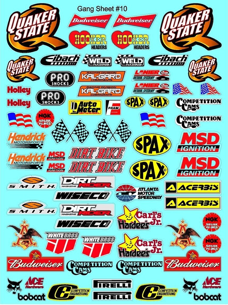 CLEAR VINYL RACING Sticker Variety SHEET 10-R/C MODEL Die-cut -Decals 1/8 -1/10