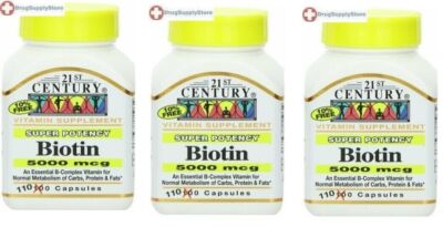 21st Century Super Potency Biotin 5000mcg Capsules 110 ea X 3 Packs