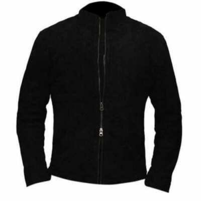 Men's Black Lambskin Suede Leather Jacket Slim Fit Biker Motorcycle Retro Jacket