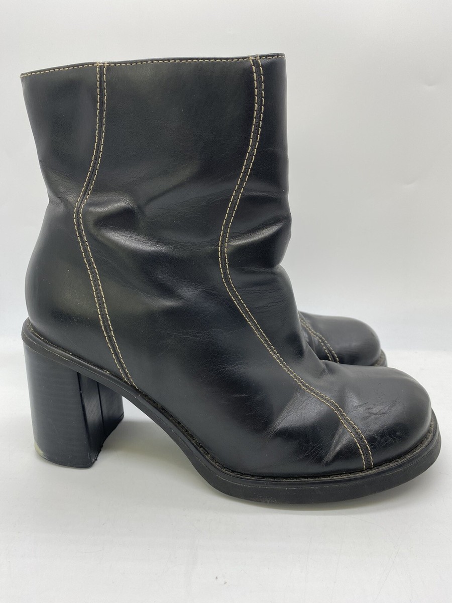 VINTAGE Y2K LOWER EAST SIDE BLOCK HEEL BLACK FAUX LEATHER