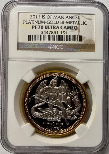 2011 Isle of Man Bi-Metallic Platinum & Gold Angel NGC PF-70 UCAM