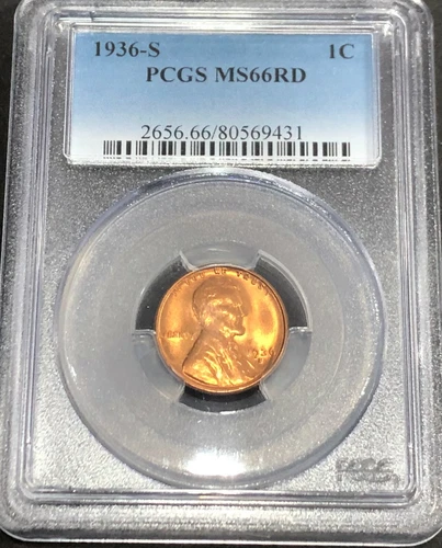 1936-S Lincoln Cent Wheat PCGS MS 66 RD  *