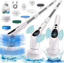 Cordless Electric Spin Scrubber with 9 Replaceable Attachments & Voice Feedback