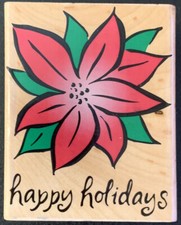 Hero Arts Happy Holidays Greeting Poinsettia Rubber Stamp