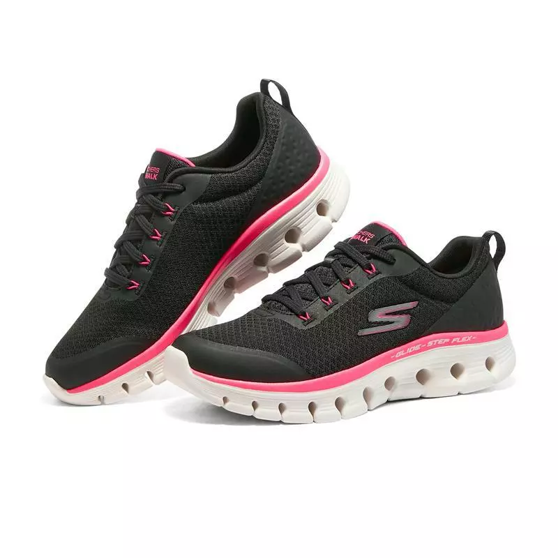 Skechers Go Walk Glide Step Flex Black Pink Shoes Women Lace Memory Foam  124811 eBay