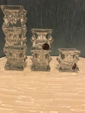 St George 24% Fine Lead Crystal TOSCANY Stackable Candlestick Holders Set of 6