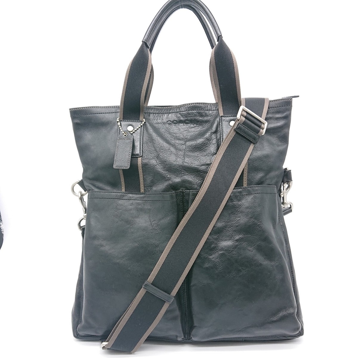 COACH コーチ トートバッグ レザー ネイビー ヘリテージ F70558 Coach Heritage Web Leather Foldover Tote Bag F70558 Sv