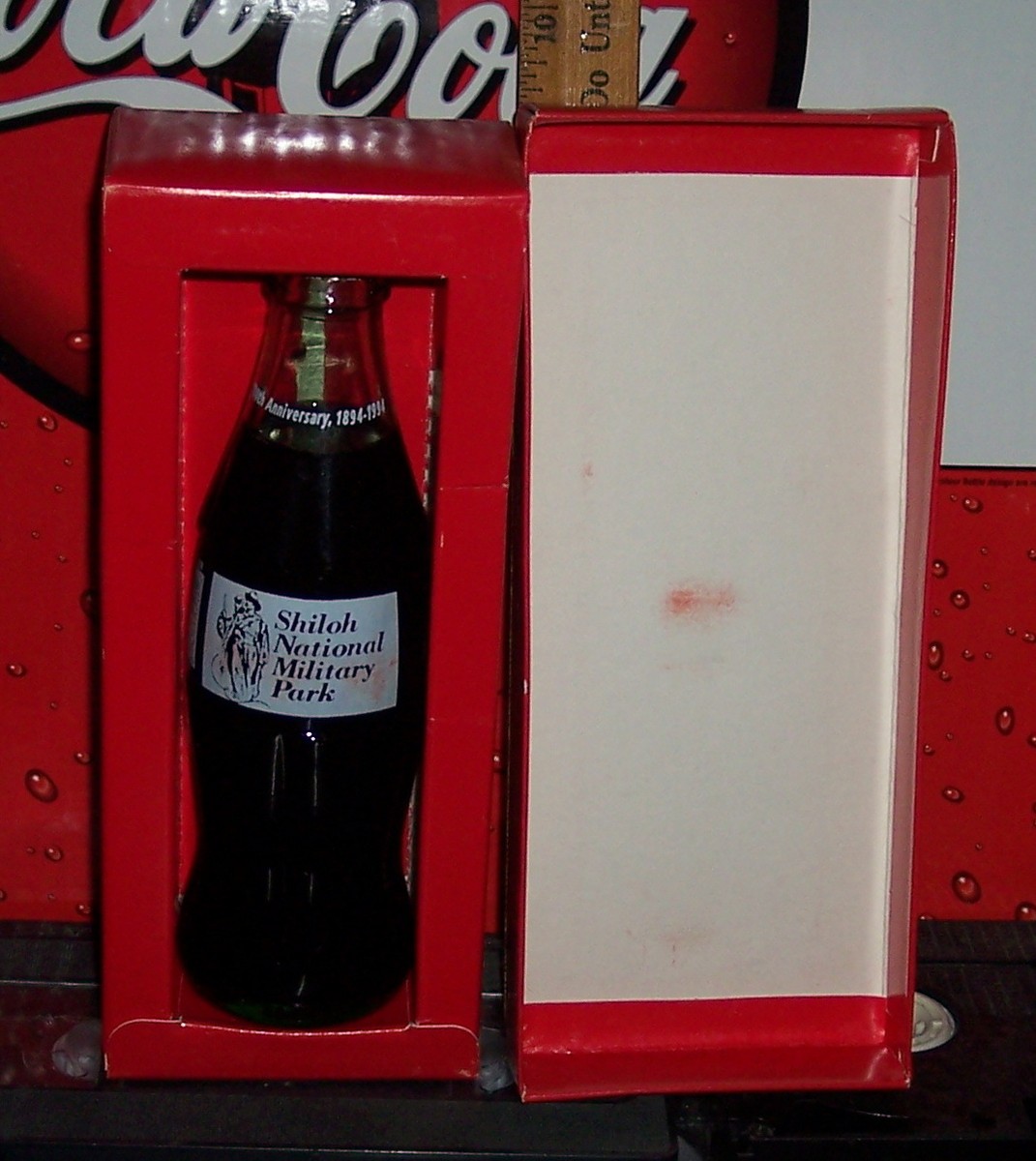 1994 SHILOH NATIONAL MILITARY PARK 100TH ANN 8OZ GLASS COCA - COLA BOTTLE &  BOX