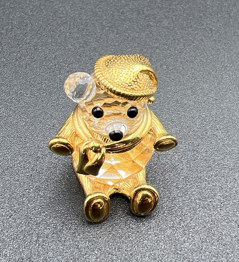 Swarovski Miniature Crystal Bear Hat Gold Tone 1980's Trimlite Figurine Gift