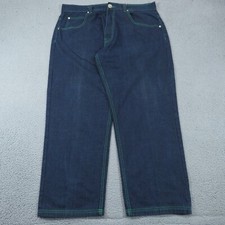 Baggy Jeans Mens Y2K 38 Grunge Skater Embroidered Wide Pipes Leg 90s Logos Blue