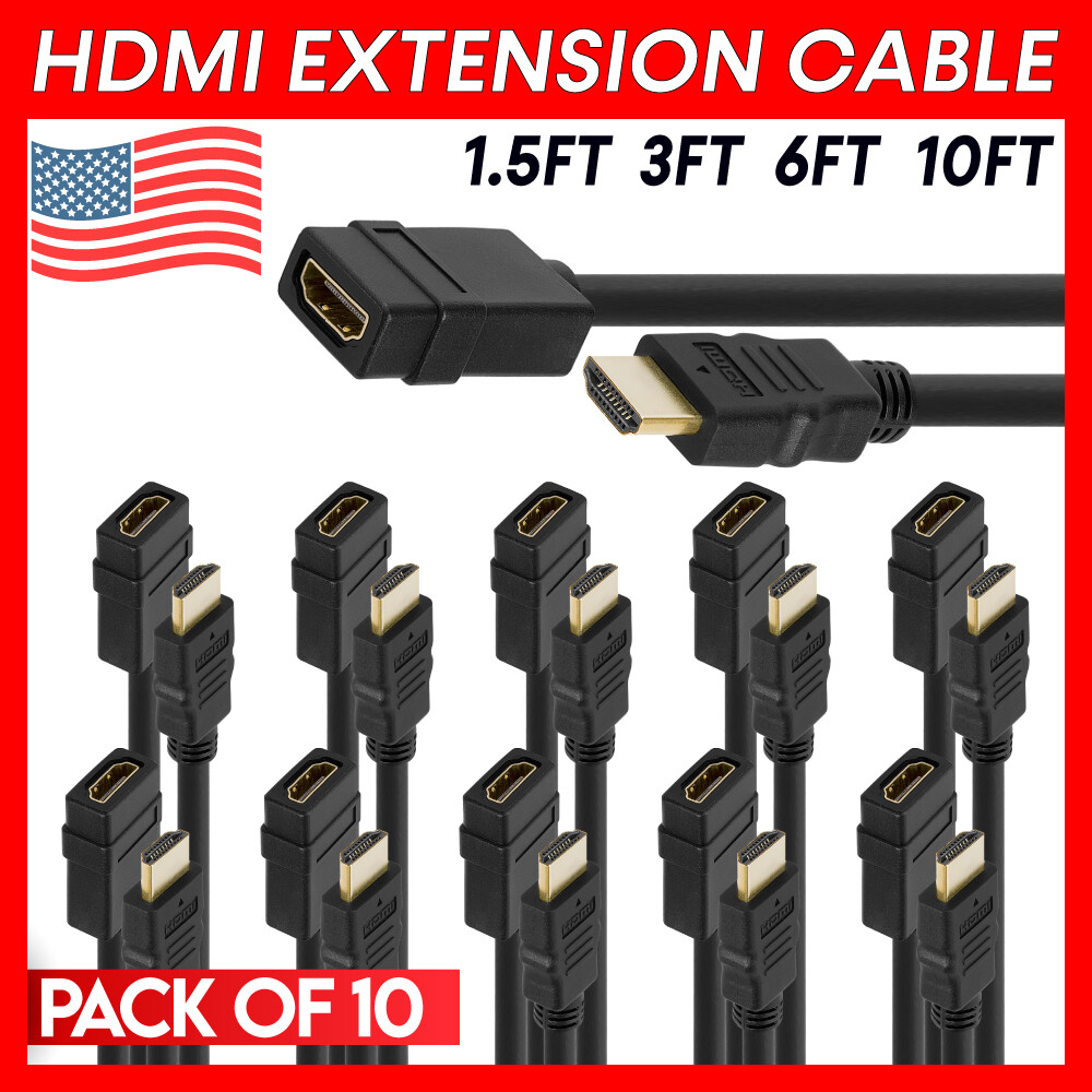 HDMI Extension Cable 10 Pack Male to Female HDMI Cable Extender Adapter 3D 4K 2K-image