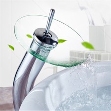 Glass Waterfall Spout Bathroom Basin Faucet Vanity Sink Tap